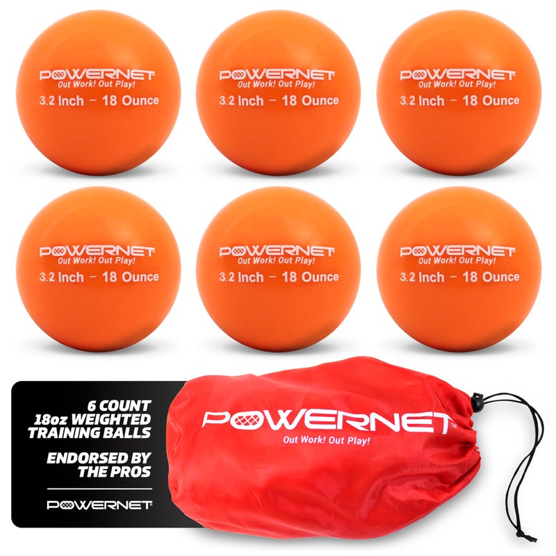 PowerNet 3.2" 6 Pack Weighted Training Balls for Hitting Batting, Build Strength & Muscle, Improve Technique, Training Equipment for Throwing, Softball Size (18 oz - Orange) - Image 1